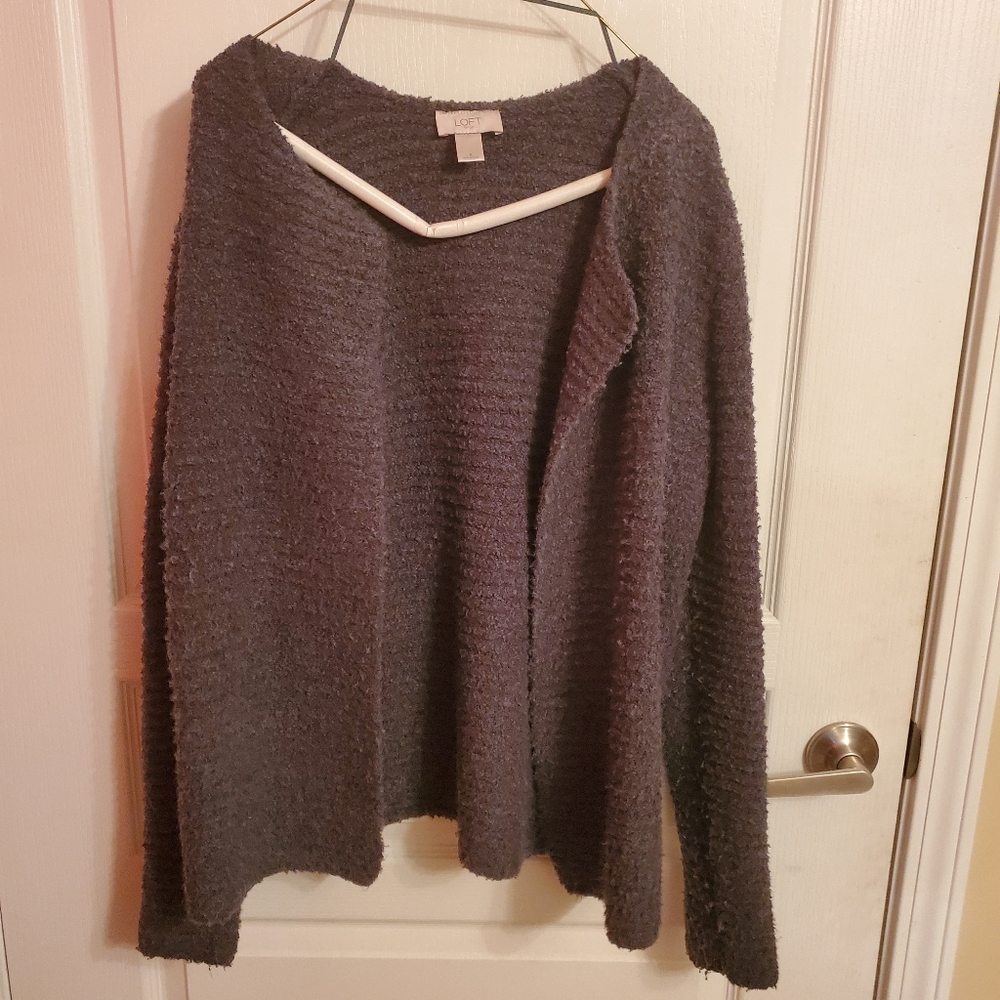 LOFT gray long sleeve ribbed cardigan, Size Small